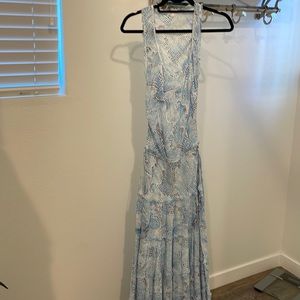 Poupette St Barth blue and white tiered maxi dress